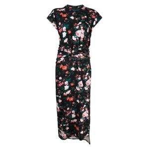 Paco Rabanne Black Pink Floral Cap Sleeve Belt Faux Wrap Midi Dress 44 / 12 NEW